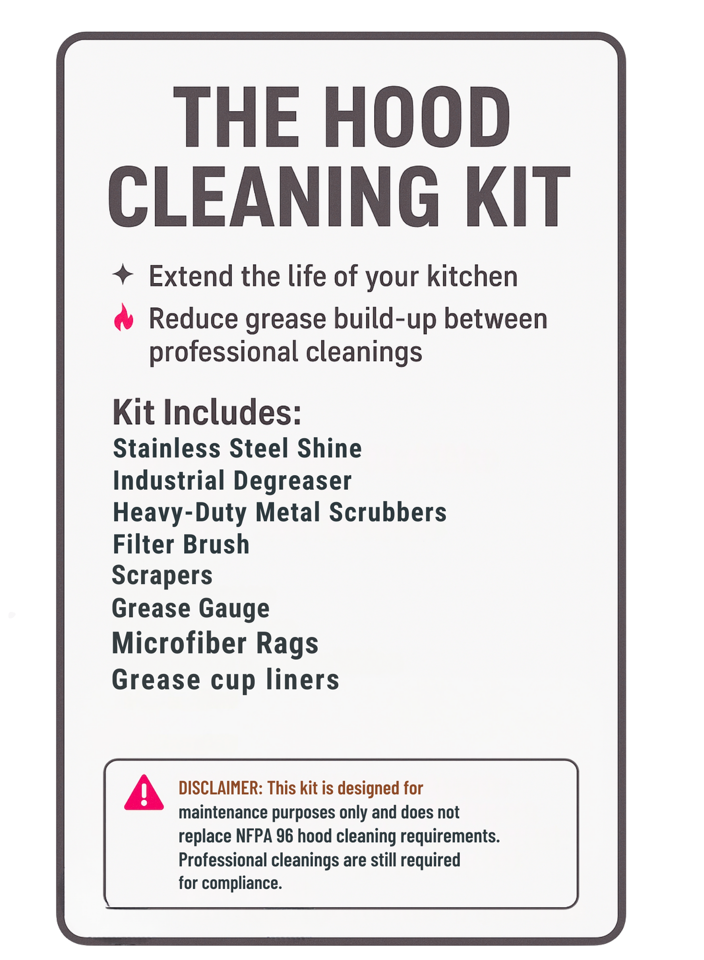 Commercial hood cleaning kit